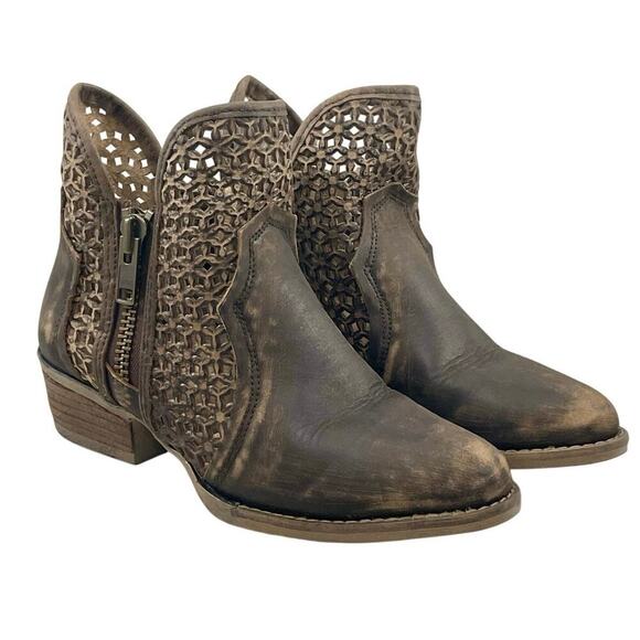 CIRCLE G BOOTS SHORT WESTERN CUTOUT SHORTIE DISTRESSED DOUBLE ZIPPERS SZ 8 Q5019 - Picture 4 of 16